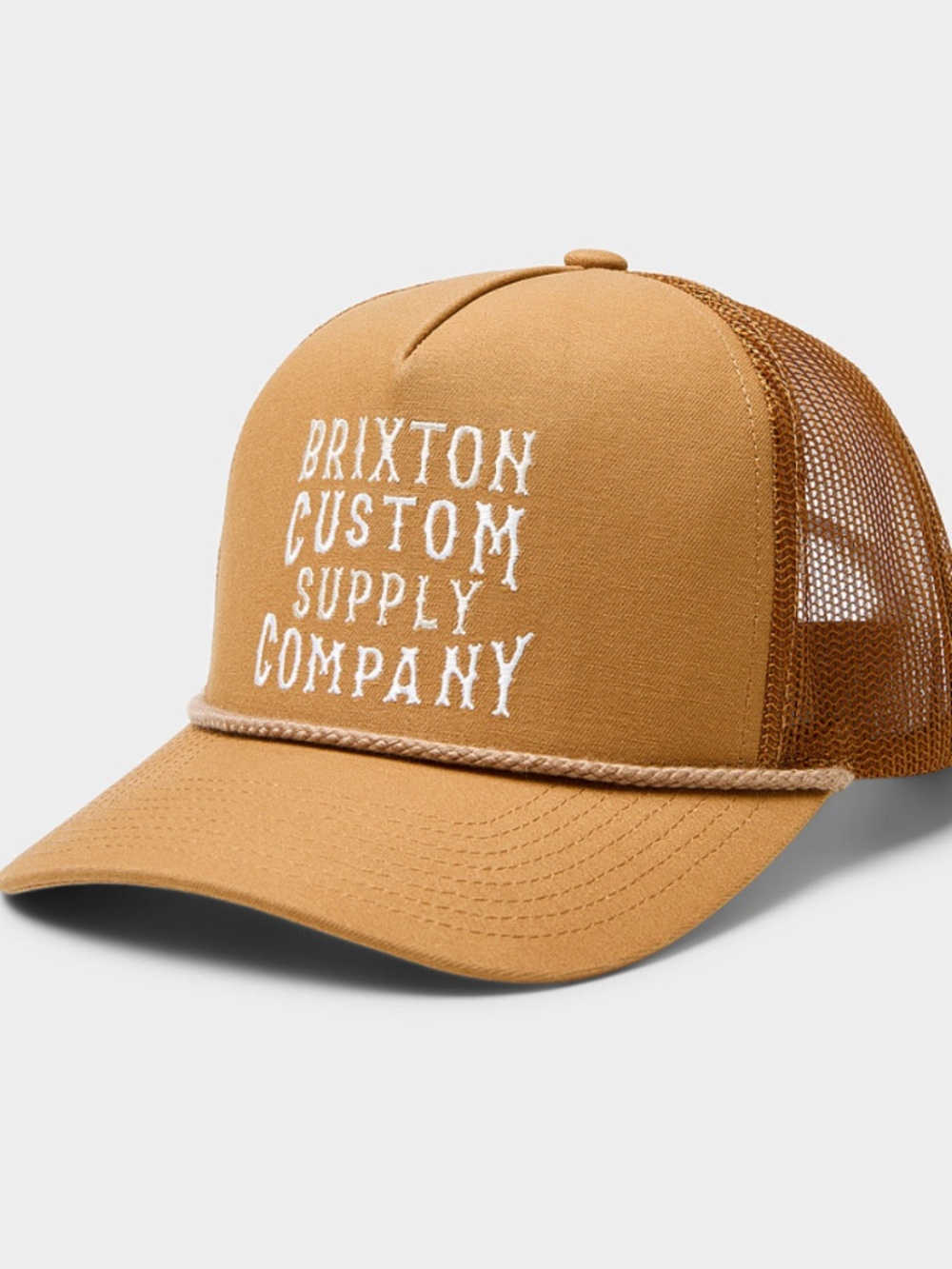 Brixton brown Custom Supply Company Wheat typography trucker cap NWT